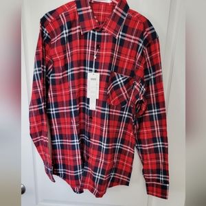 Plaid light flannel button-down shirt. See measurements in pics. Says 3X